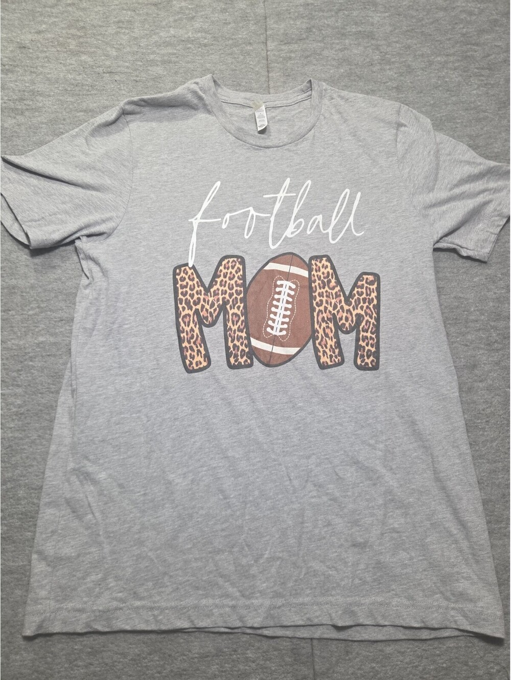Bella Canvas Football Mom T-Shirt Women's Large Gray Leopard Print Graphic Tee